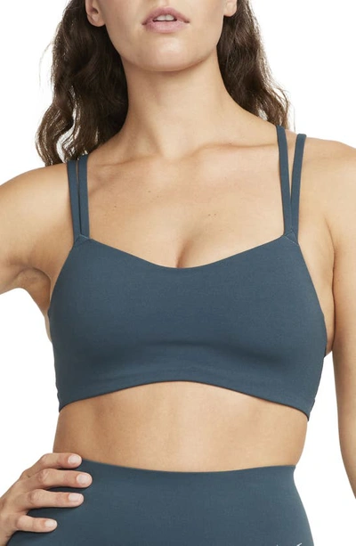 Nike Women's Zenvy Strappy Light-support Padded Sports Bra In Deep Jungle/ White