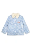 Kenzo Kids' Brand-print Faux-fur Trim Denim Jacket 6-10 Years In Bleach Pousse