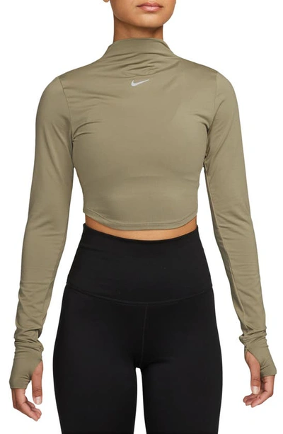 Nike Women's Dri-fit One Luxe Long-sleeve Cropped Top In Brown