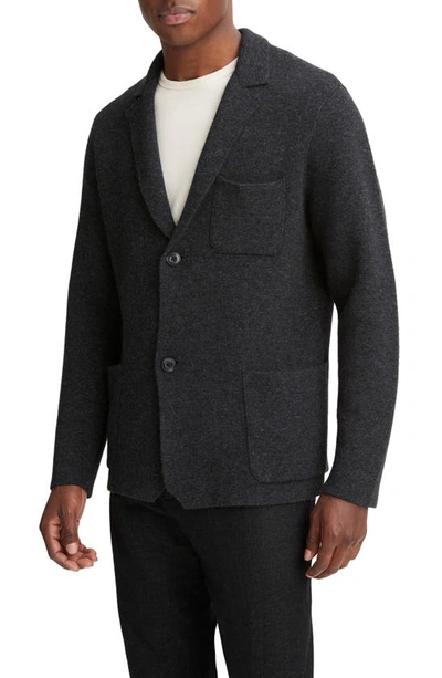 Vince Notched Collar Cardigan In Heather Black