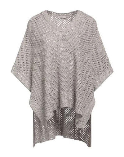 Agnona Woman Capes & Ponchos Grey Size Onesize Silk, Cotton In Gray
