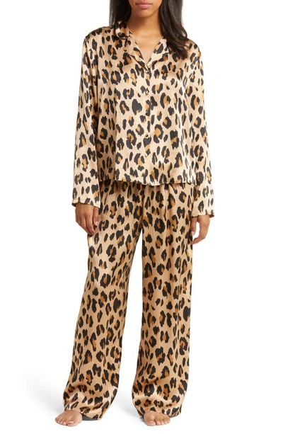 Nordstrom Washable Silk Pajamas In Tan Surface Leopard