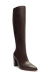 Schutz Mikki Up Pointed Toe Block Heel Tall Boot In Dark Chocolate
