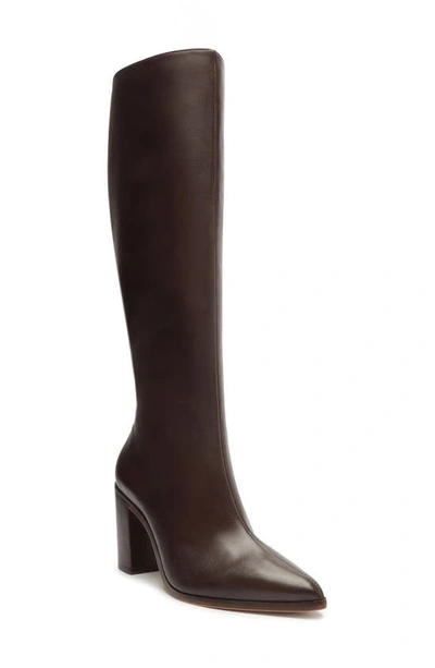 Schutz Mikki Up Pointed Toe Block Heel Tall Boot In Dark Chocolate