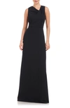 JS COLLECTIONS MARCELLE ASYMMETRIC NECK SCUBA CREPE A-LINE GOWN