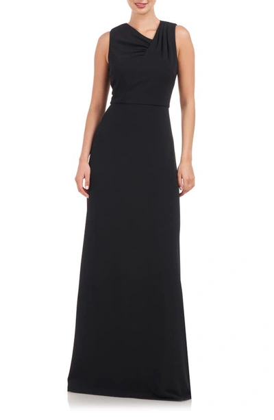 Js Collections Marcelle Asymmetric Neck Scuba Crepe A-line Gown In Black