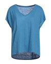 Majestic Filatures Woman T-shirt Azure Size 3 Linen, Elastane In Blue
