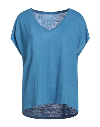 Majestic Filatures Woman T-shirt Azure Size 3 Linen, Elastane In Blue