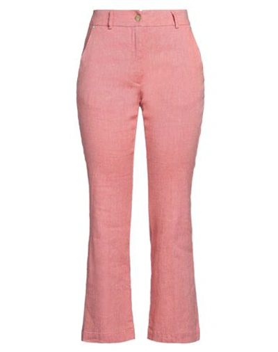 Momoní Woman Pants Coral Size 12 Linen, Cotton, Elastane In Red
