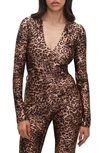 Good American High Shine Compression V-neck Thong Bodysuit In Wild Leopard