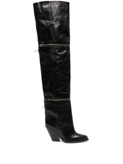 Isabel Marant Black Lelodie 100 Leather Thigh-high Boots