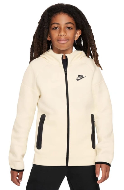Nike Sportswear Tech Fleece Big Kids' (boys') Full-zip Hoodie In Black/coconut Milk/black