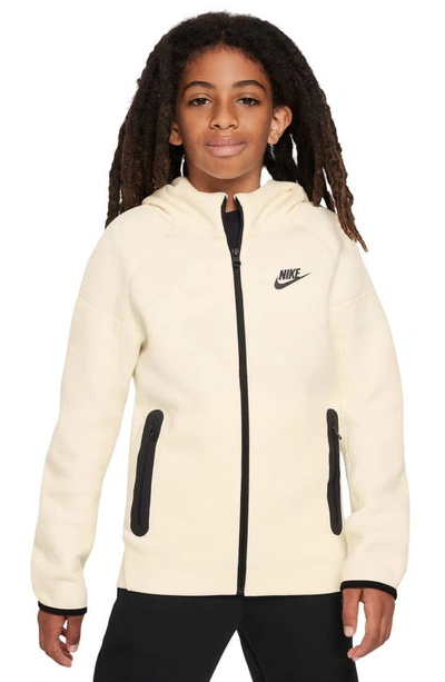 Nike Sportswear Tech Fleece Big Kids' (boys') Full-zip Hoodie In Coconut Milk/black/black