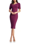 Dress The Population Ruth Asymmetrical Neck Midi Dress In Dark Magenta