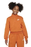 Nike Sportswear Club Fleece Big Kids' (girls') 1/2-zip Long-sleeve Top In Orange