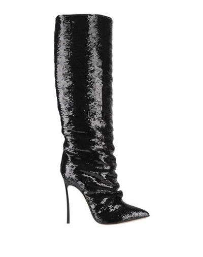 Casadei Woman Knee Boots Black Size 8 Textile Fibers