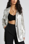 Open Edit Single Breasted Sequin Blazer In Beige- Silver