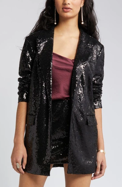 Open Edit Single Breasted Sequin Blazer In Black