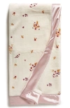 Nordstrom Baby Print Plush Blanket In Ivory Egret- Pink Floral Bunch