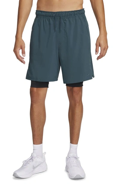 Nike Men's Unlimited Dri-fit 7" 2-in-1 Versatile Shorts In Deep Jungle/ Black