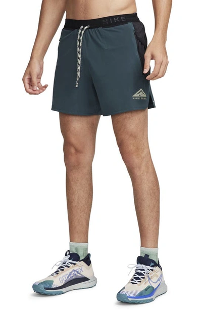 Nike Men's Trail Second Sunrise Dri-fit 5" Brief-lined Running Shorts In Deep Jungle/ Black/ Lum Green