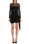 Amanda Uprichard Jasmine Embroidered Long Sleeve Mesh Minidress In Black