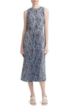 Vince Wild Primrose Pleated Pintuck Sleeveless Midi Dress In Pacific