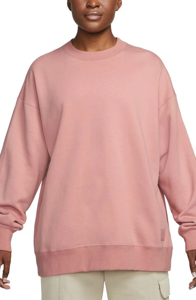 Jordan Flight Fleece Oversize Crewneck Sweatshirt In Pink