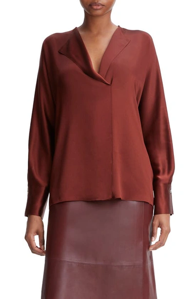 Vince Silk Dolman-sleeve Draped-lapel Blouse In Cinnamon Stick