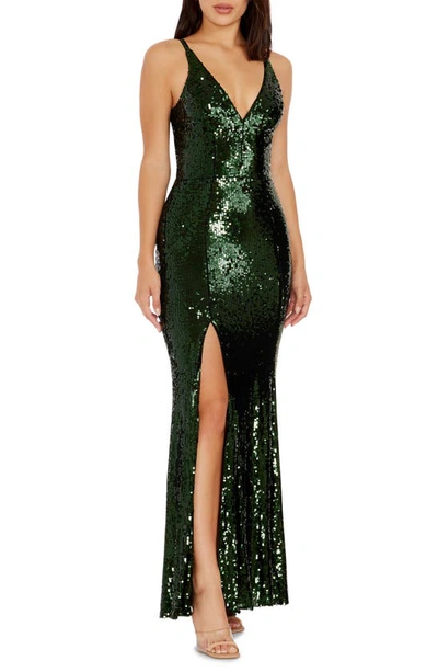Dress The Population Iris Sequin Gown In Deep Emerald