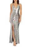 Dress The Population Leighton Sleeveless Sequin Mermaid Gown In Silver