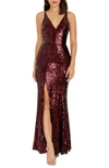 Dress The Population Iris Sequin Gown In Port