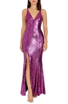 Dress The Population Iris Sequin Gown In Violet Multi