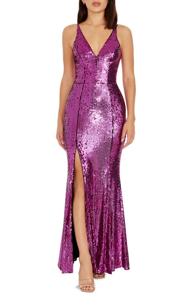 Dress The Population Iris Sequin Gown In Violet Multi