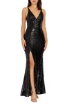 Dress The Population Iris Sequin Gown In Black