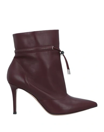 Gianvito Rossi Woman Ankle Boots Burgundy Size 10 Soft Leather In Red