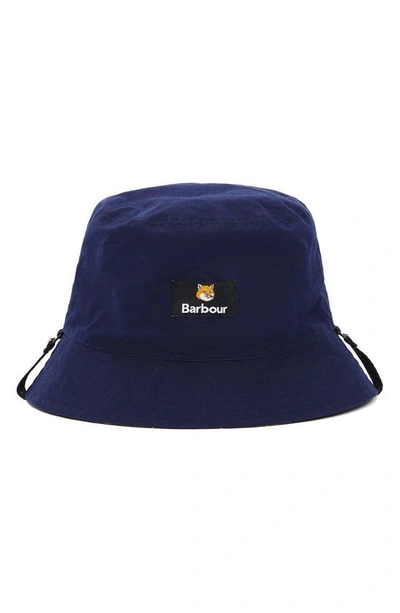 Barbour Maison Kitsuné Reversible Bucket Hat Dark Navy In Blue