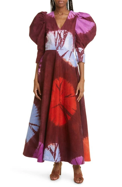 Busayo Women's Dami Hand-dyed Puff-sleeve Maxi Dress In Burgundy Multi
