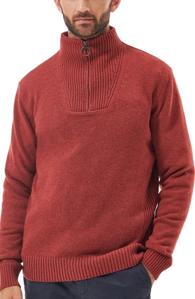 Barbour Nelson Essential Lambswool Half Zip Sweater In Brick Red