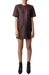 Zadig & Voltaire Riddy Creased Leather Minidress In Chocolate