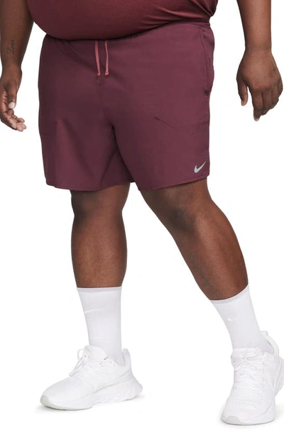 Nike Men's Stride Dri-fit 7" Unlined Running Shorts In Night Maroon/ Cedar