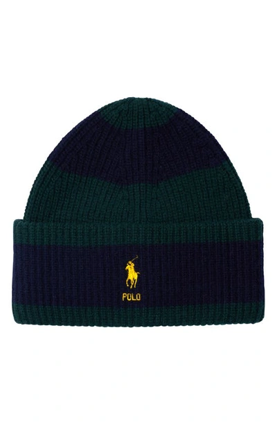 Polo Ralph Lauren Rugby Stripe Wool Blend Beanie In Green