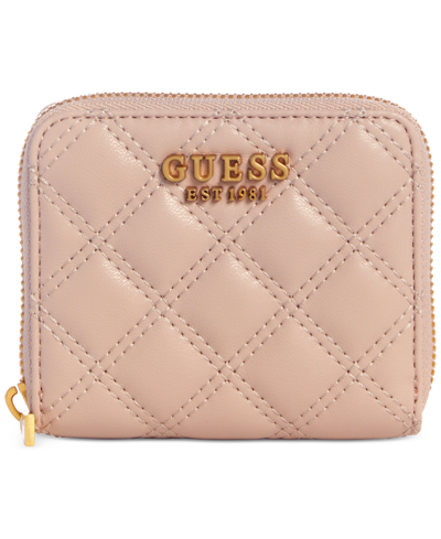 Guess Giully Small Quilted Zip-around Wallet In Rosewood