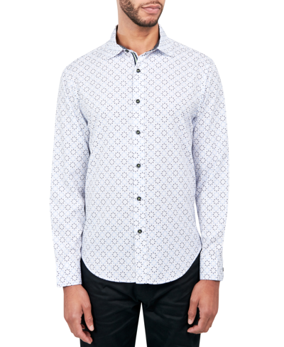 Society Of Threads Men's Regular-fit Non-iron Performance Stretch Geo-print Button-down Shirt In White
