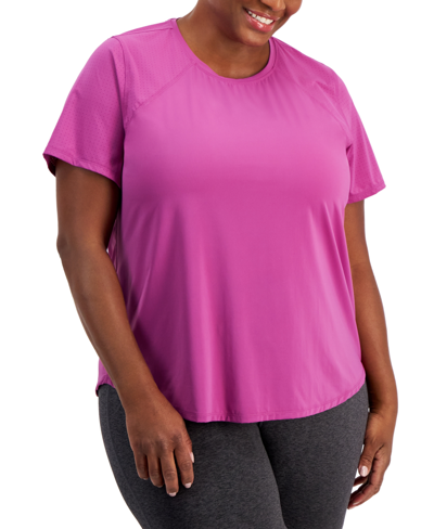Id Ideology Plus Size Perforated T-shirt, Created For Macy's In Berry Frost