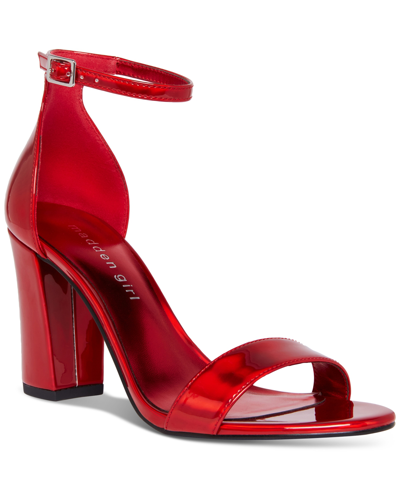 Madden Girl Bella Two-piece Block Heel Sandals In Red Hologram Patent