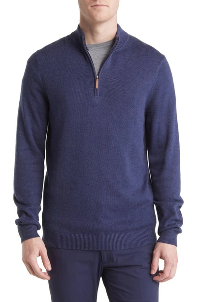 Mizzen + Main Cassady Quarter Zip Sweater In Medieval Blue Heather