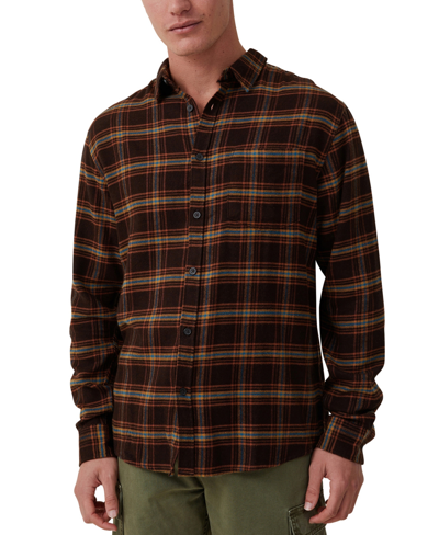 Cotton On Men's Camden Long Sleeve Shirt In Chocolate Textured Check