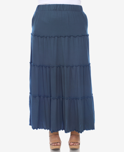 White Mark Plus Size Tiered Maxi Skirt In Denim Blue