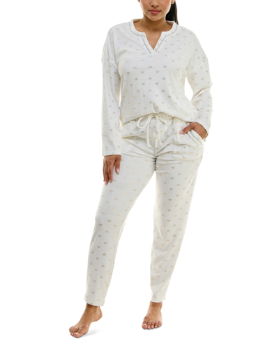 Roudelain Women's 2-pc. Velour Henley Pajamas Set In Heart Dot Foil